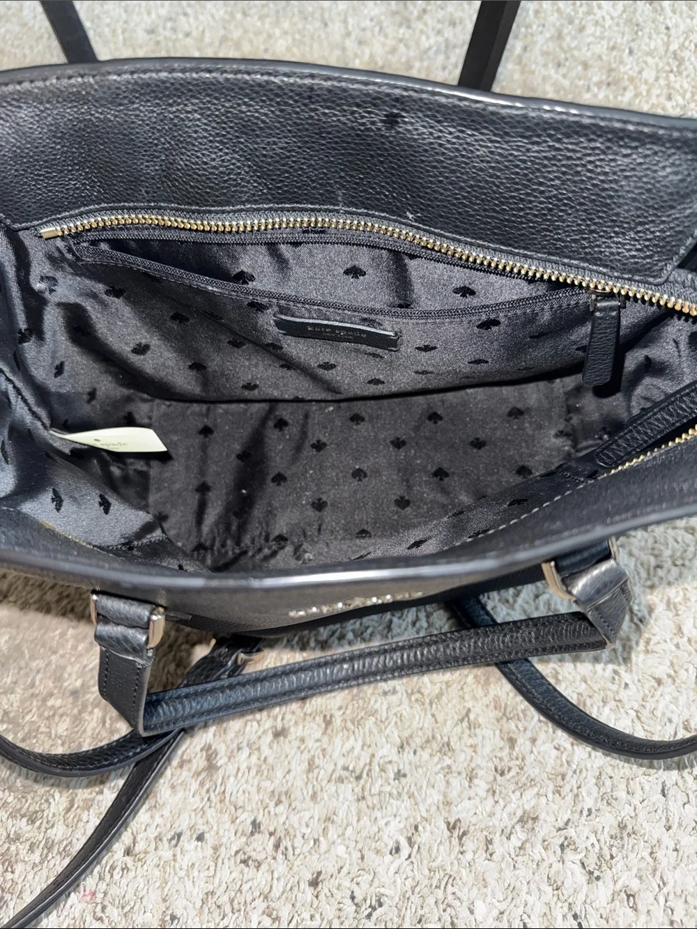 kate spade Black Pebbled Leather Tote with Gold Logo